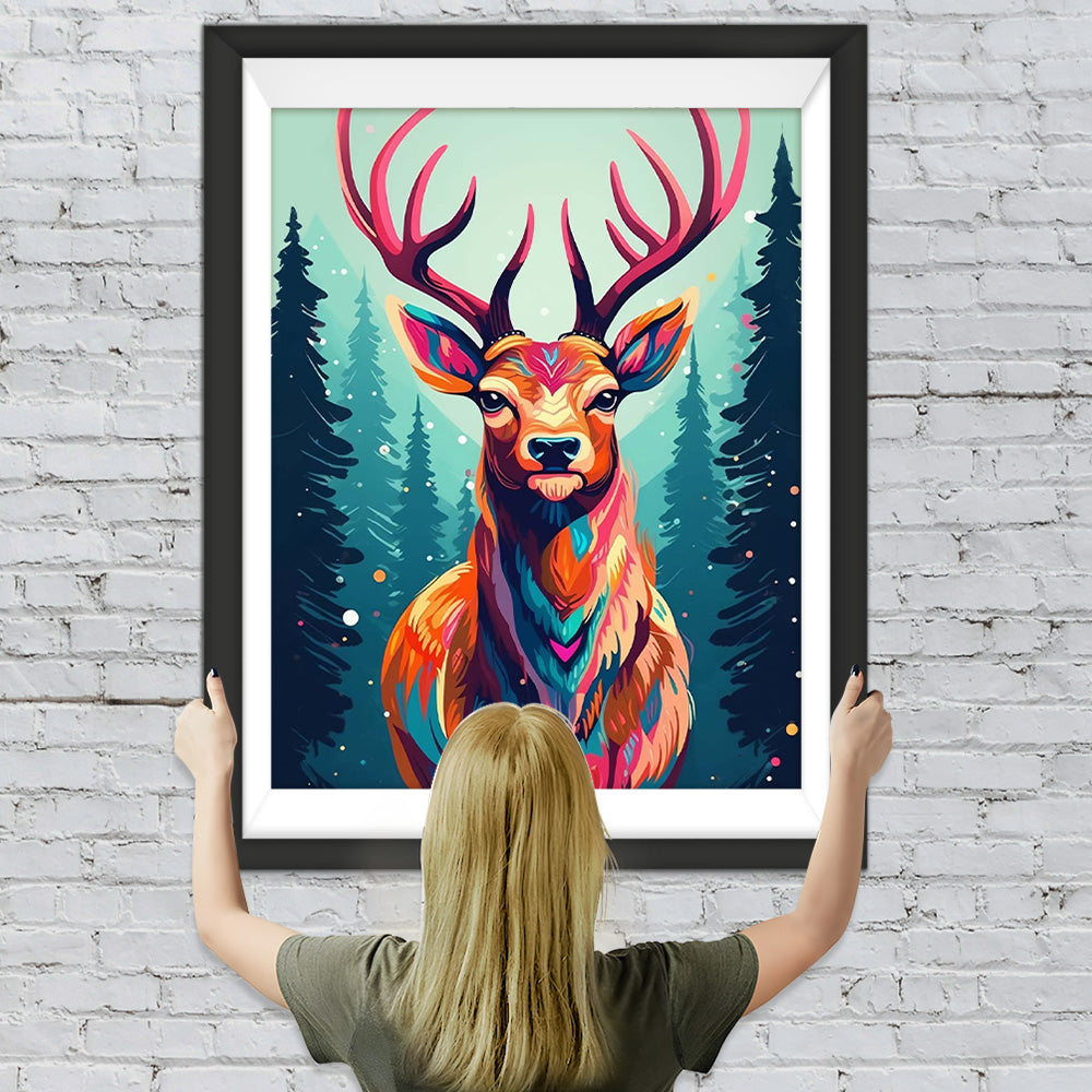Bunte Hirsche im stillen Wald Diamond Painting
