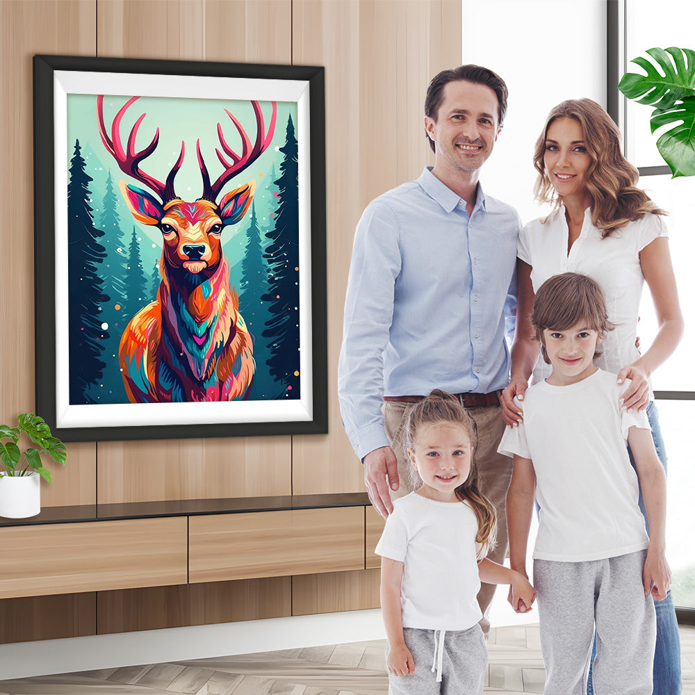 Bunte Hirsche im stillen Wald Diamond Painting