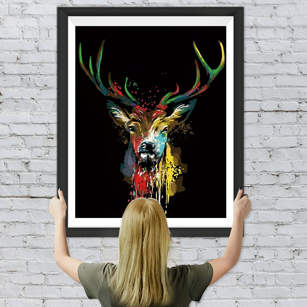 Bunte Hirsche in der Dunkelheit Diamond Painting