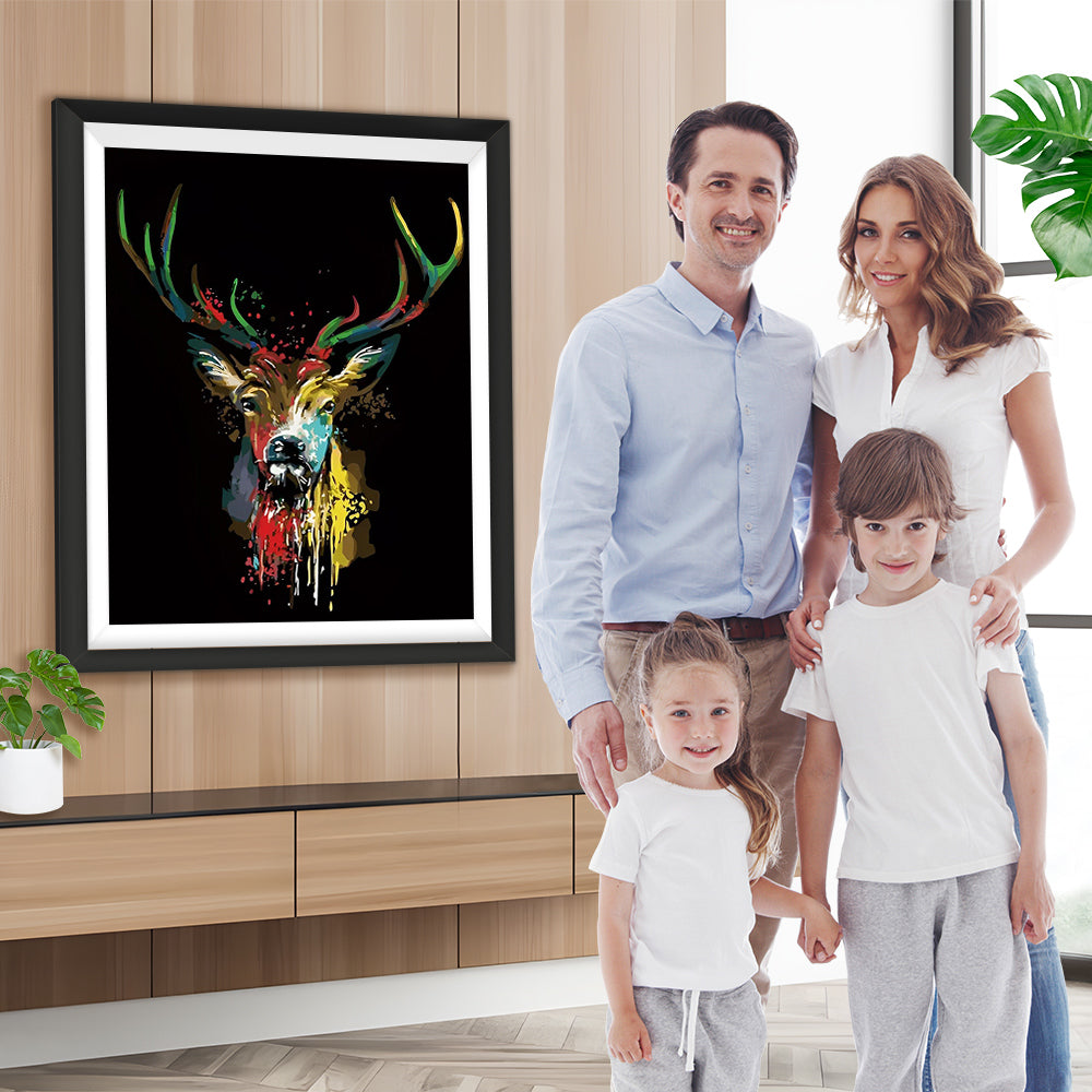 Bunte Hirsche in der Dunkelheit Diamond Painting