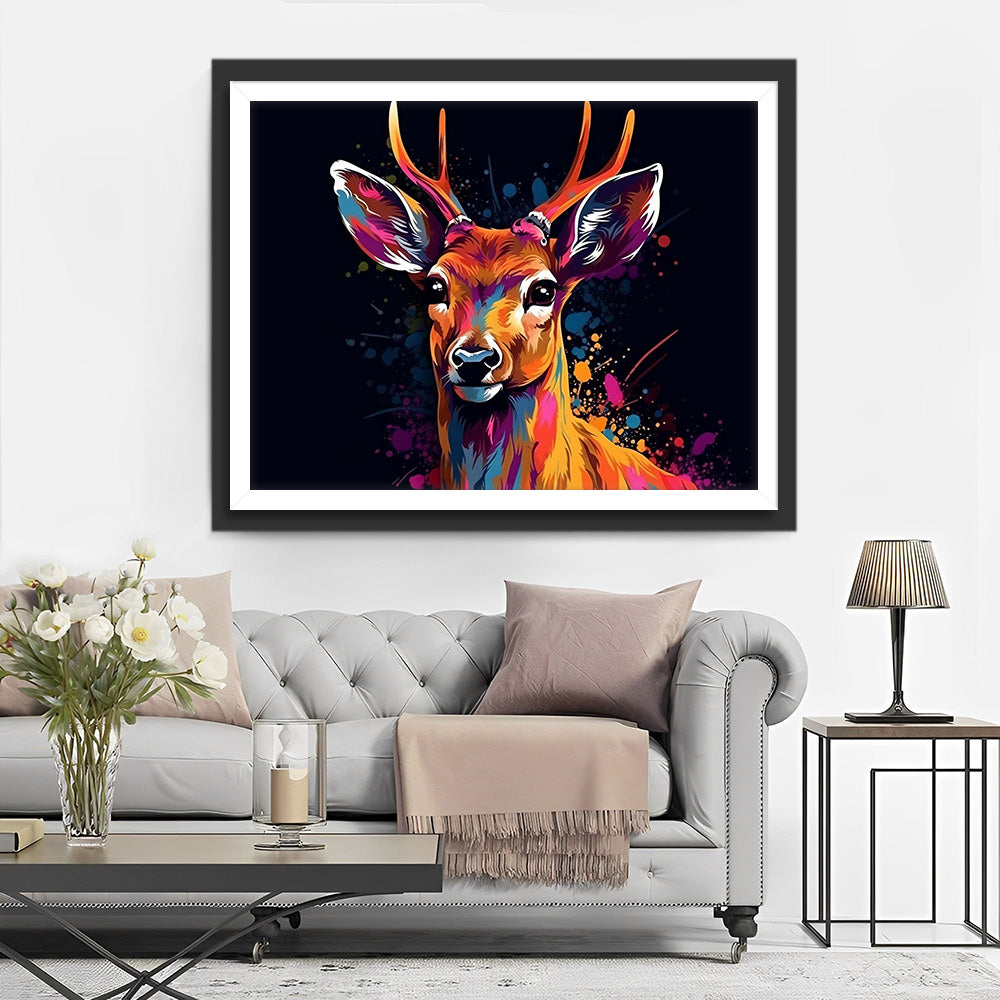 Bunte Hirsche in der Dunkelheit Diamond Painting