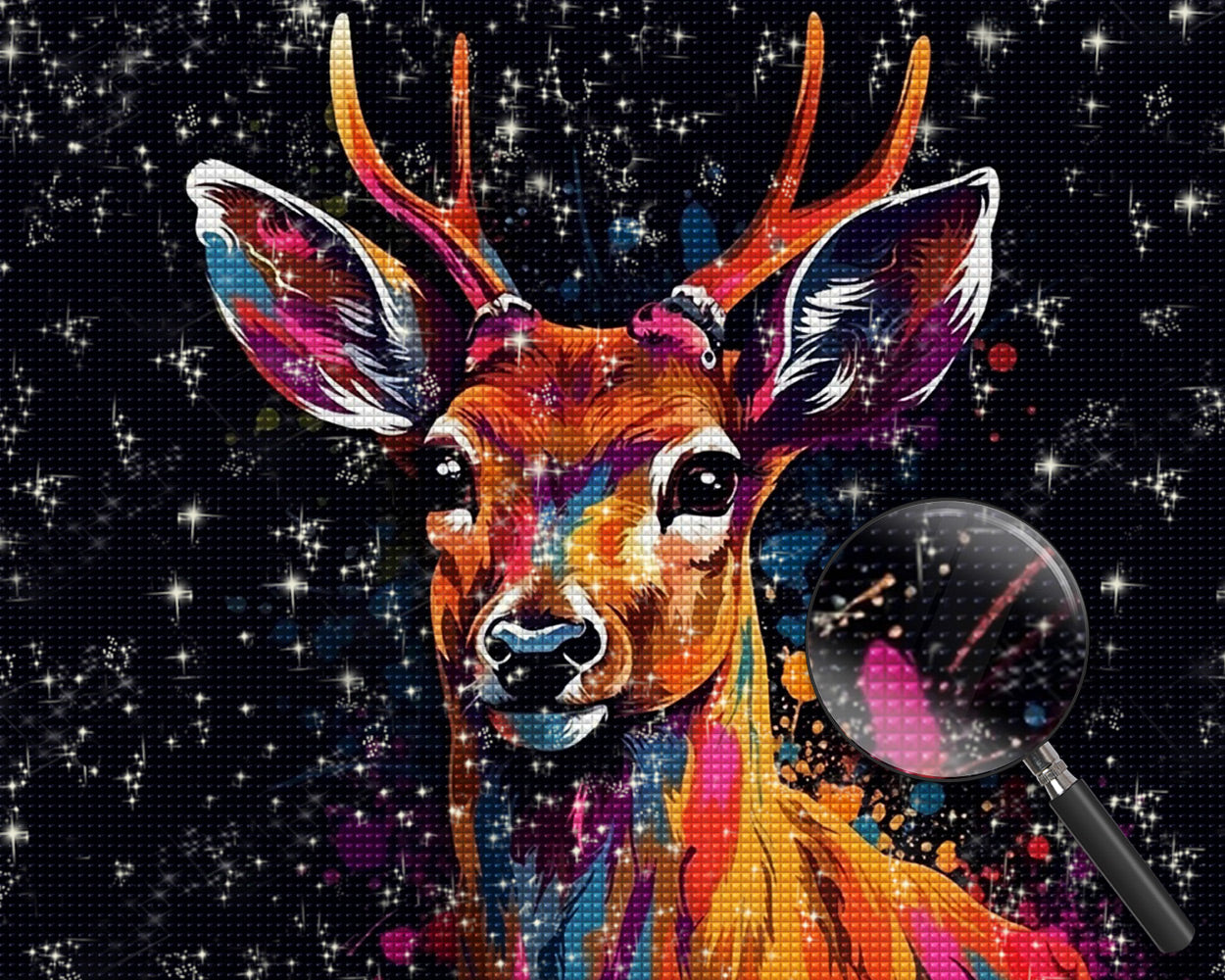 Bunte Hirsche in der Dunkelheit Diamond Painting