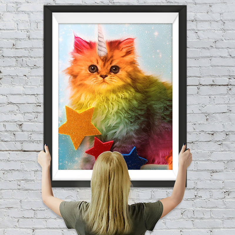 Bunte Katze mit einem Horn Diamond Painting