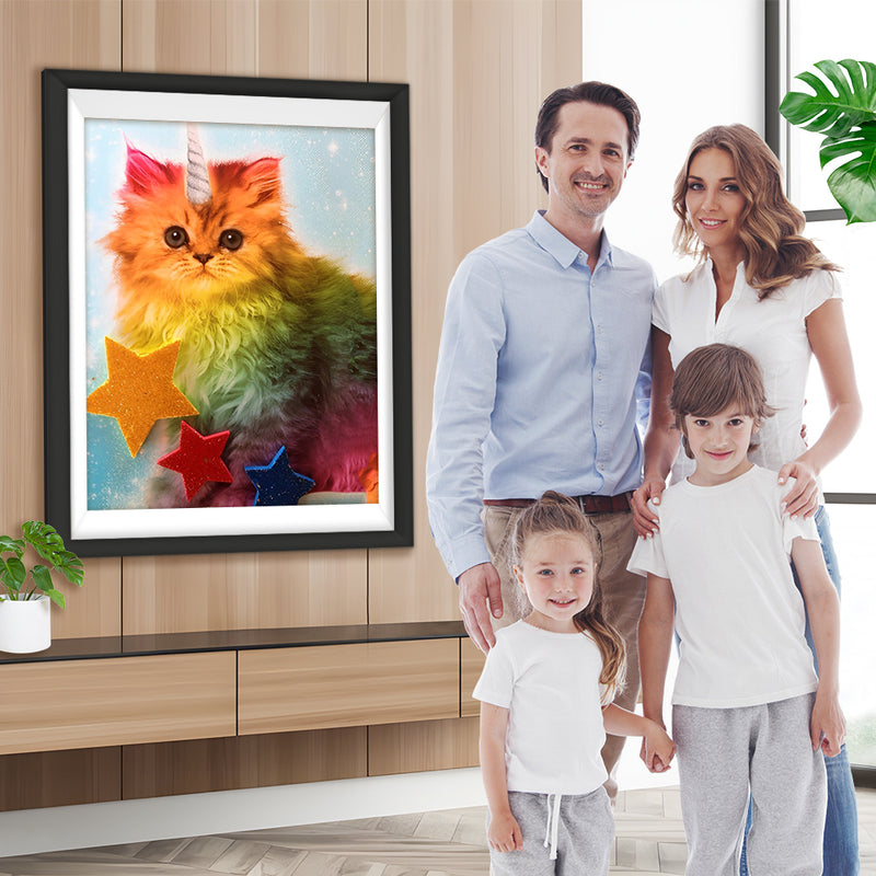 Bunte Katze mit einem Horn Diamond Painting