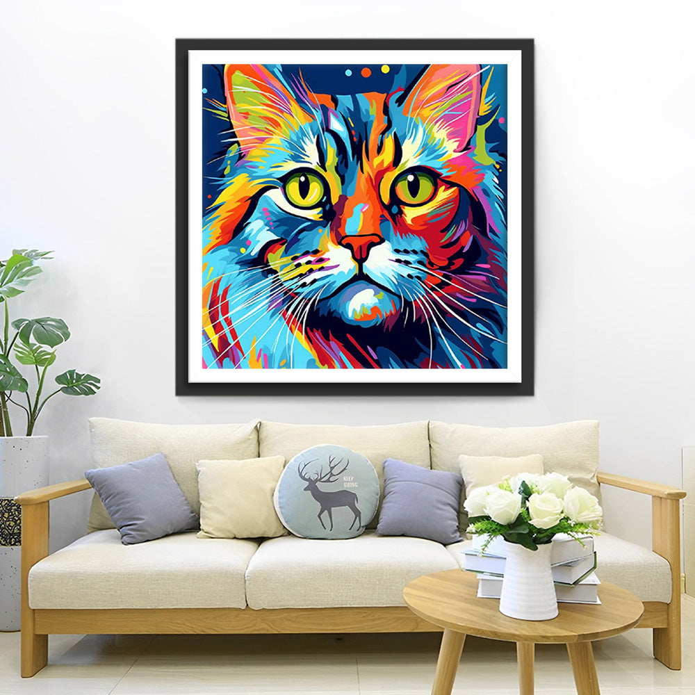 Bunte Katze mit grünen Augen Diamond Painting