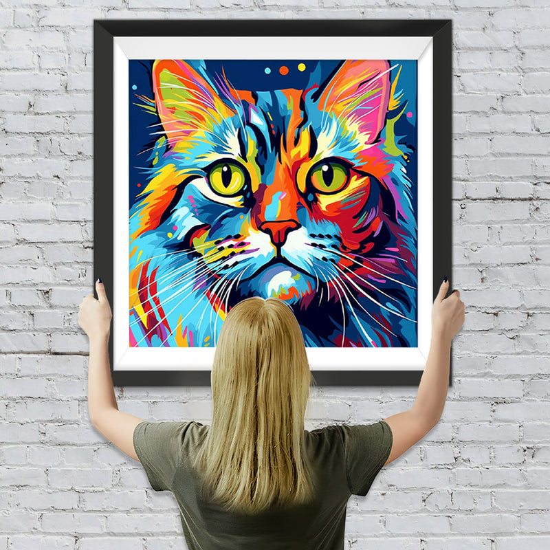 Bunte Katze mit grünen Augen Diamond Painting