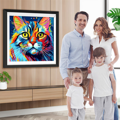 Bunte Katze mit grünen Augen Diamond Painting