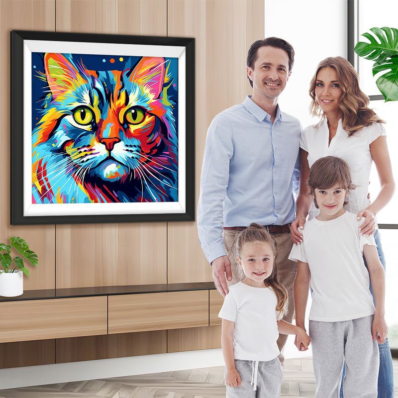 Bunte Katze mit grünen Augen Diamond Painting