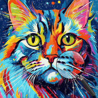 Bunte Katze mit grünen Augen Diamond Painting