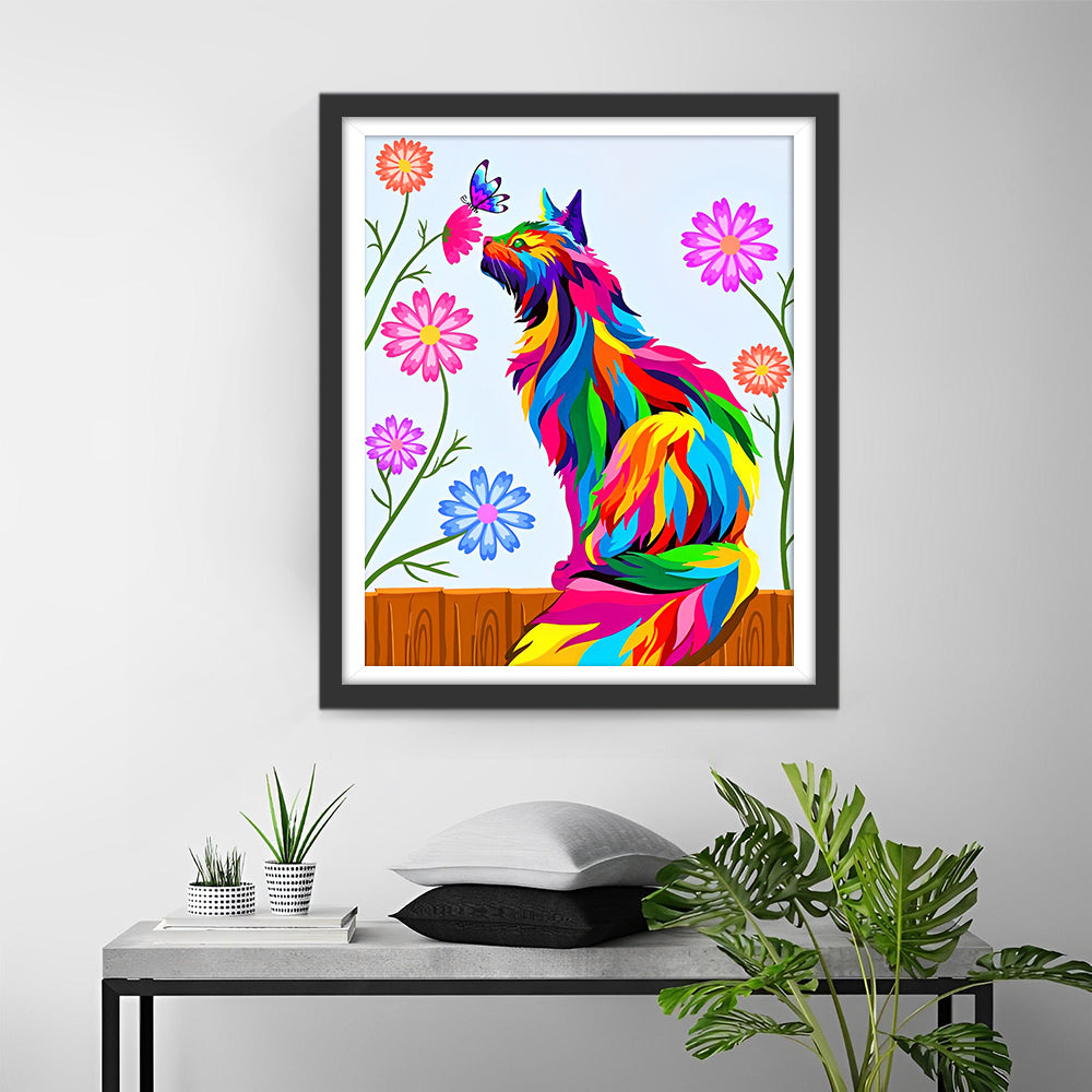 Bunte Katze und Chrysanthemen Diamond Painting