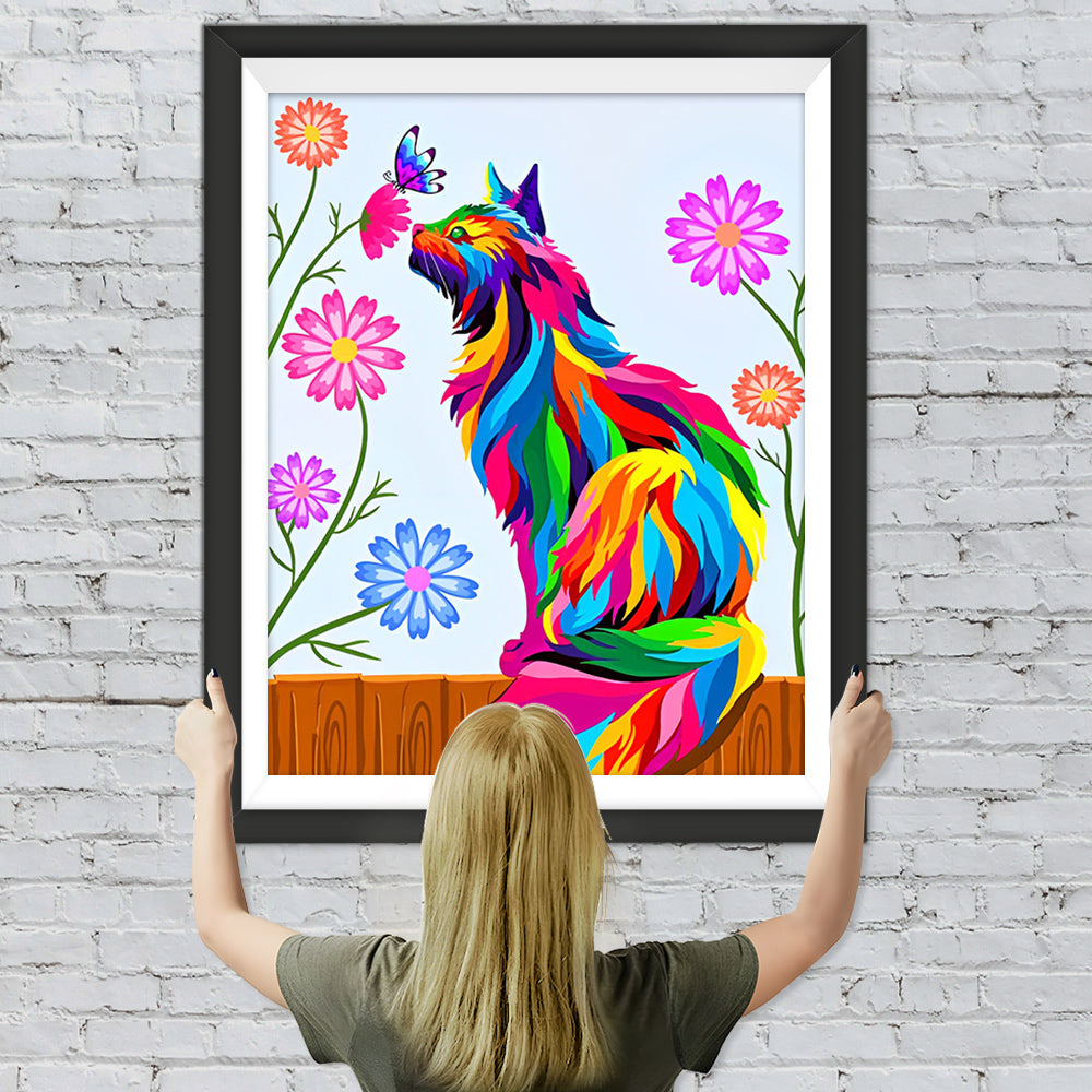 Bunte Katze und Chrysanthemen Diamond Painting