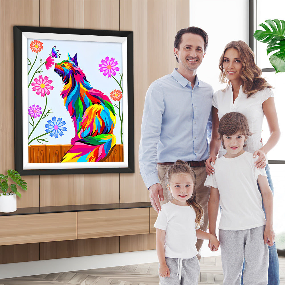 Bunte Katze und Chrysanthemen Diamond Painting