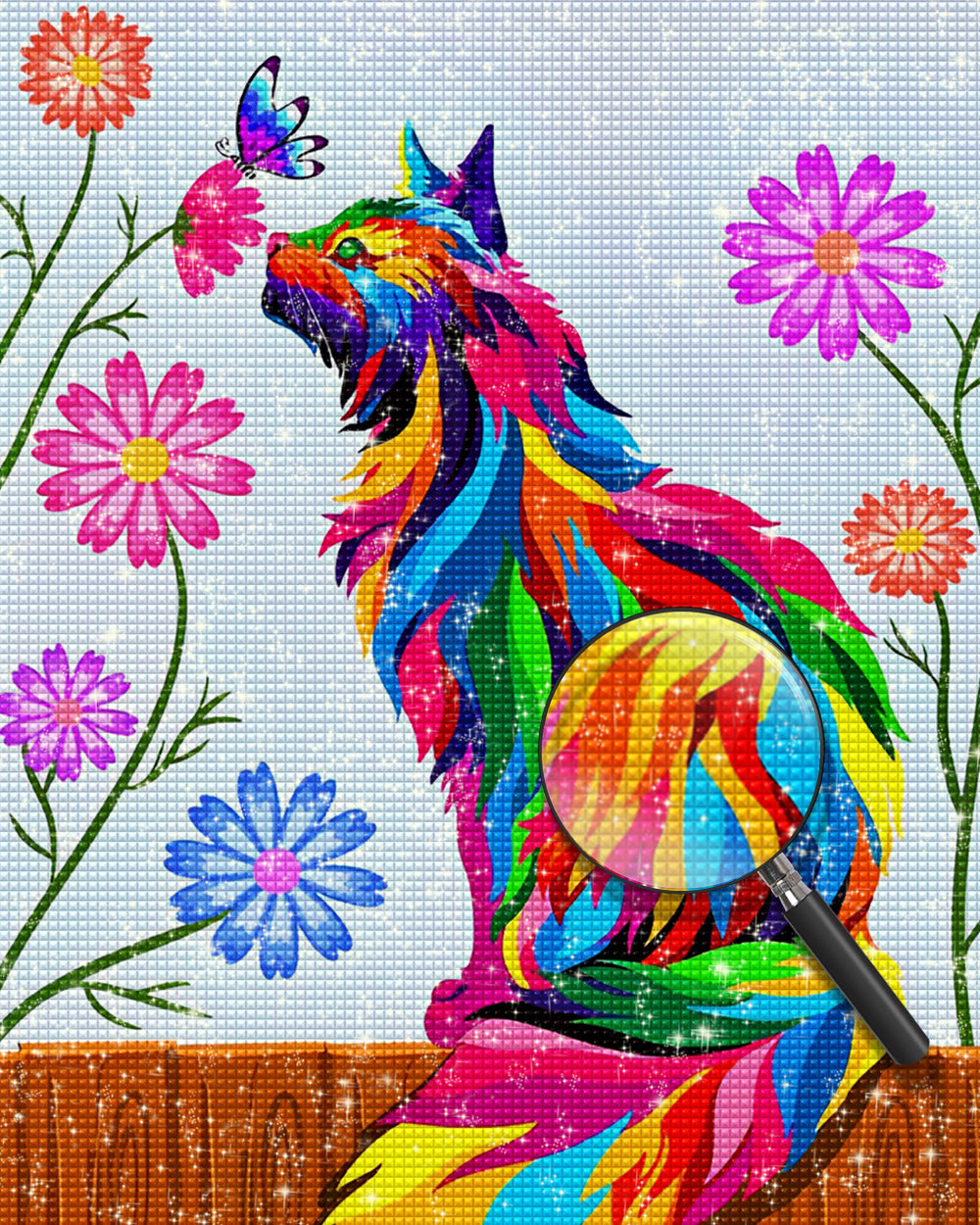 Bunte Katze und Chrysanthemen Diamond Painting