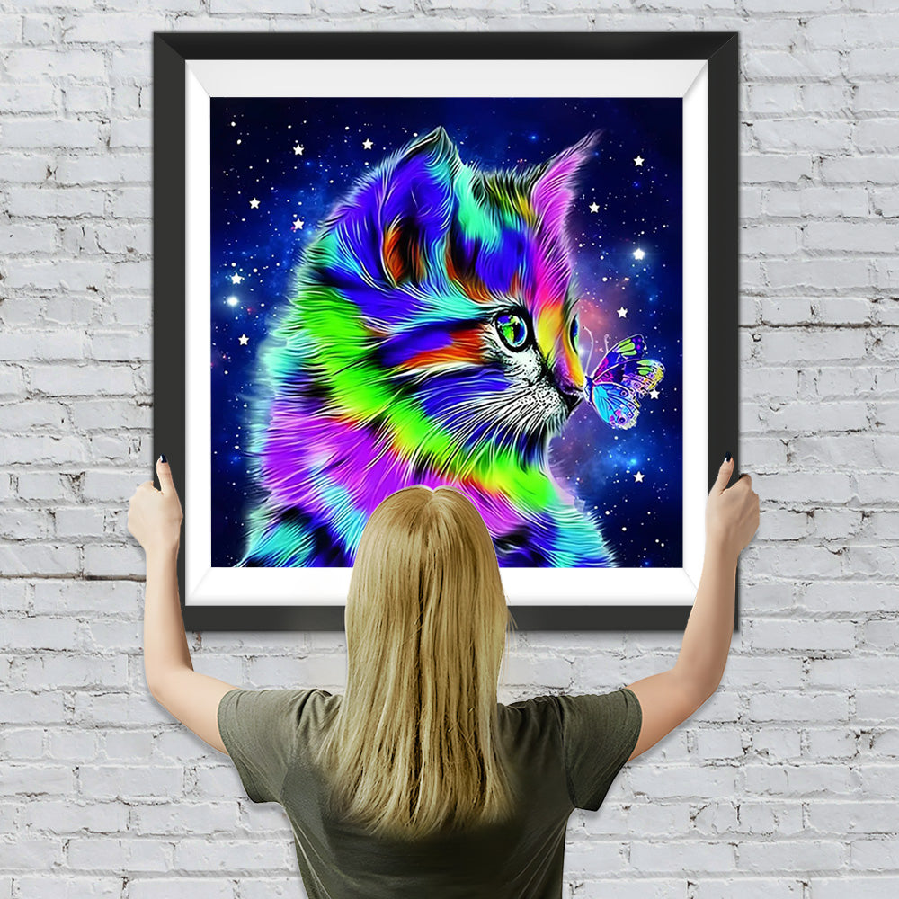 Bunte Katze und Schmetterling Diamond Painting