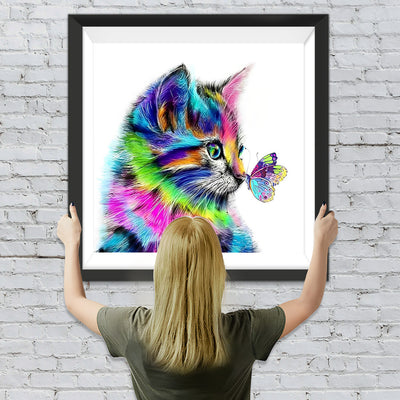 Bunte Katze und Schmetterling Diamond Painting