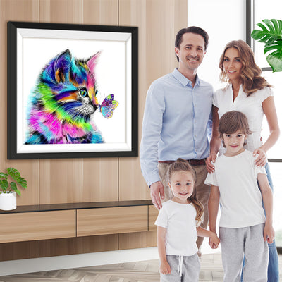 Bunte Katze und Schmetterling Diamond Painting