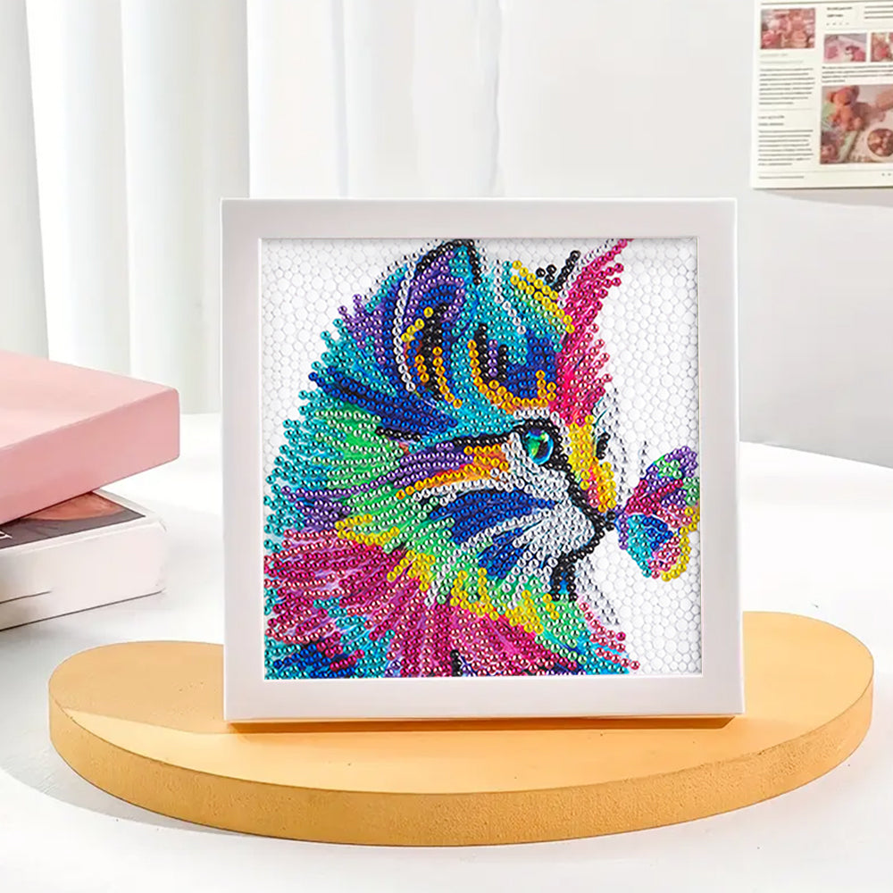 Bunte Katze und Schmetterling Mini-Kristallpünktchen Diamond Painting