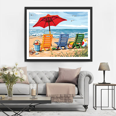 Bunte Liegestühle auf dem Strand Diamond Painting