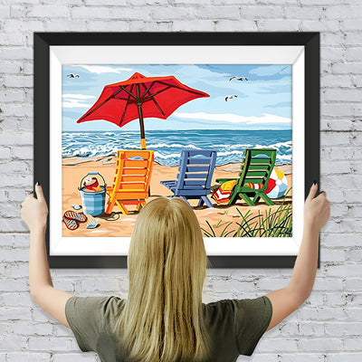 Bunte Liegestühle auf dem Strand Diamond Painting