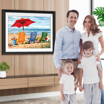 Bunte Liegestühle auf dem Strand Diamond Painting