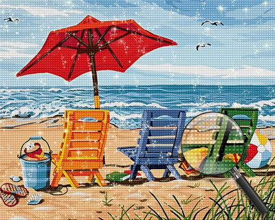 Bunte Liegestühle auf dem Strand Diamond Painting