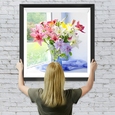 Bunte Lilien am Fenster Diamond Painting