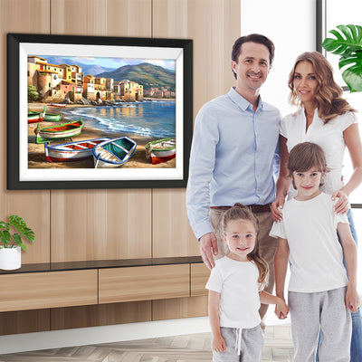 Bunte Meeresboote am Strand Diamond Painting