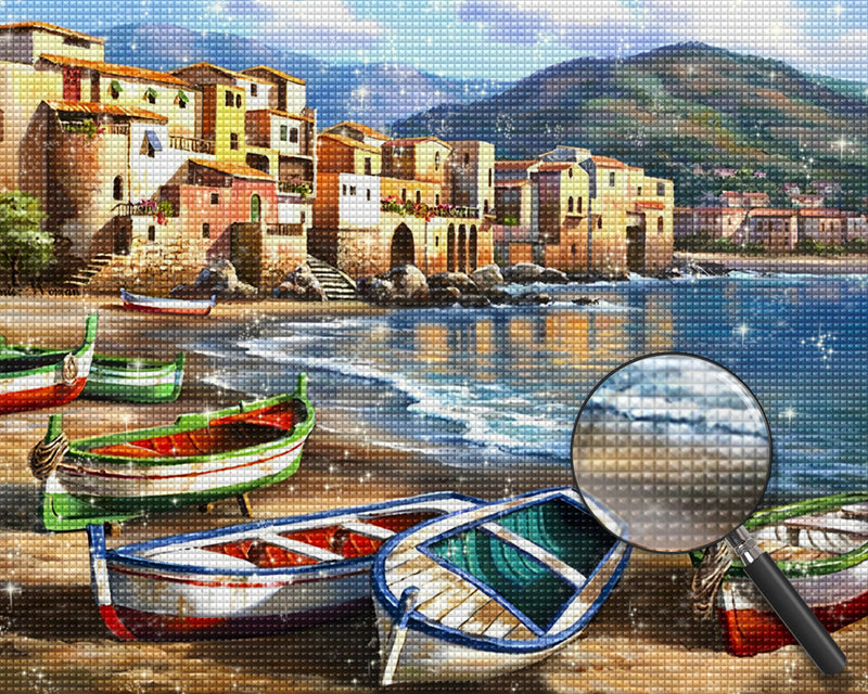 Bunte Meeresboote am Strand Diamond Painting