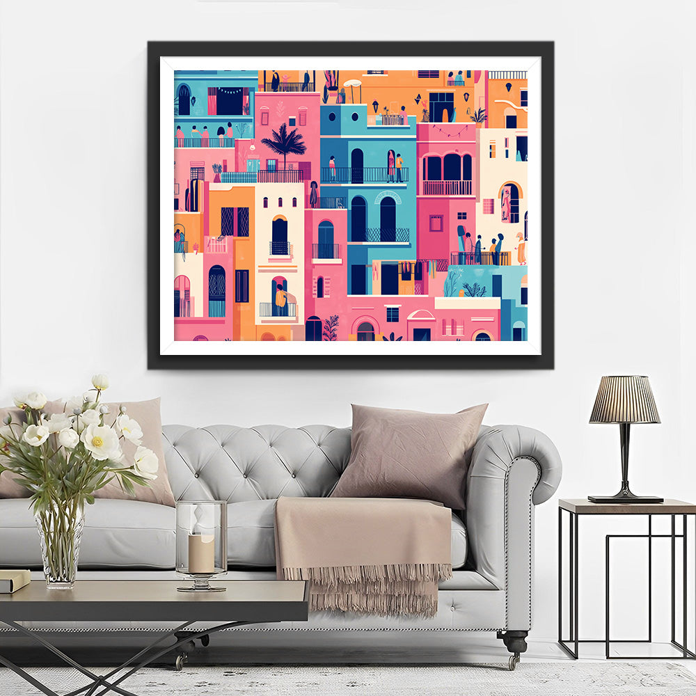 Bunte moderne Gebäude Diamond Painting