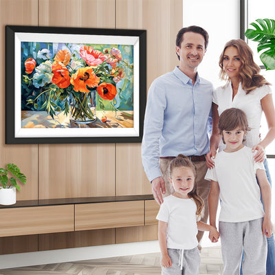Bunte Mohnblumen in Glasvase Diamond Painting