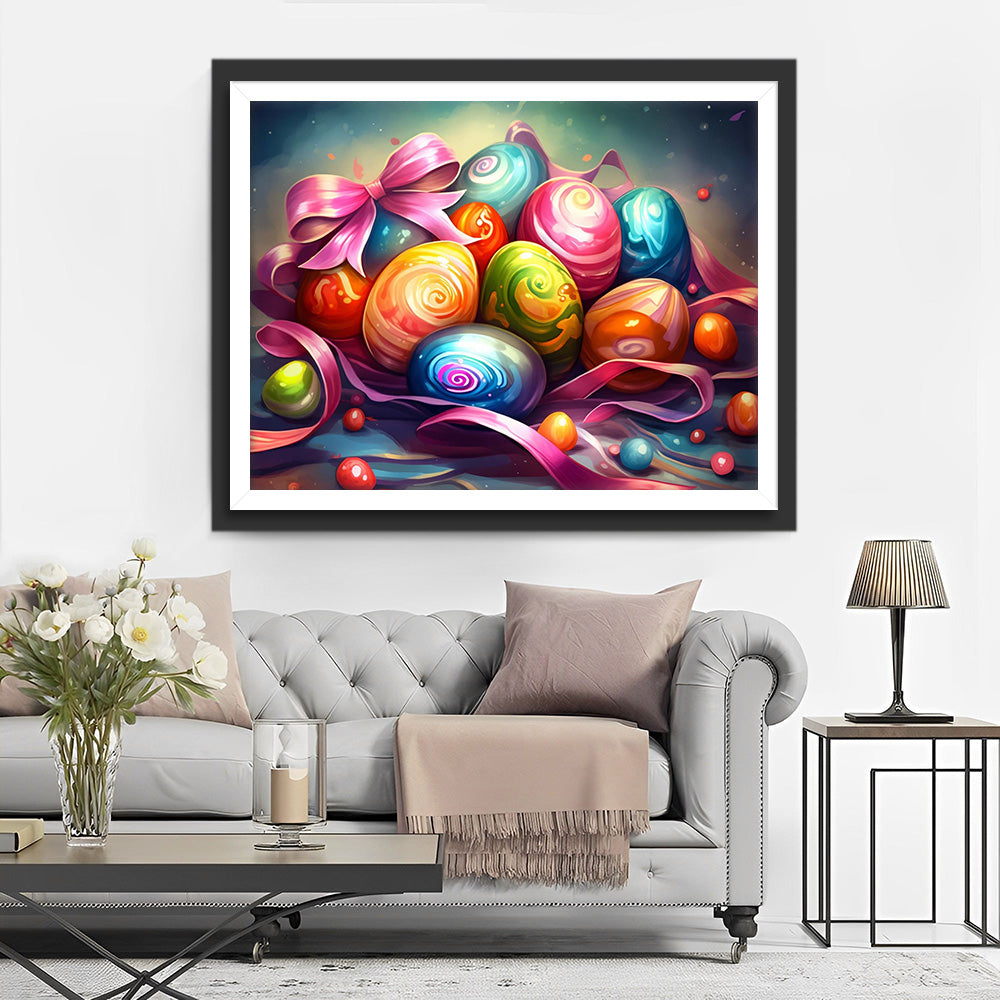 Bunte Ostereier und rosa Schleife Diamond Painting
