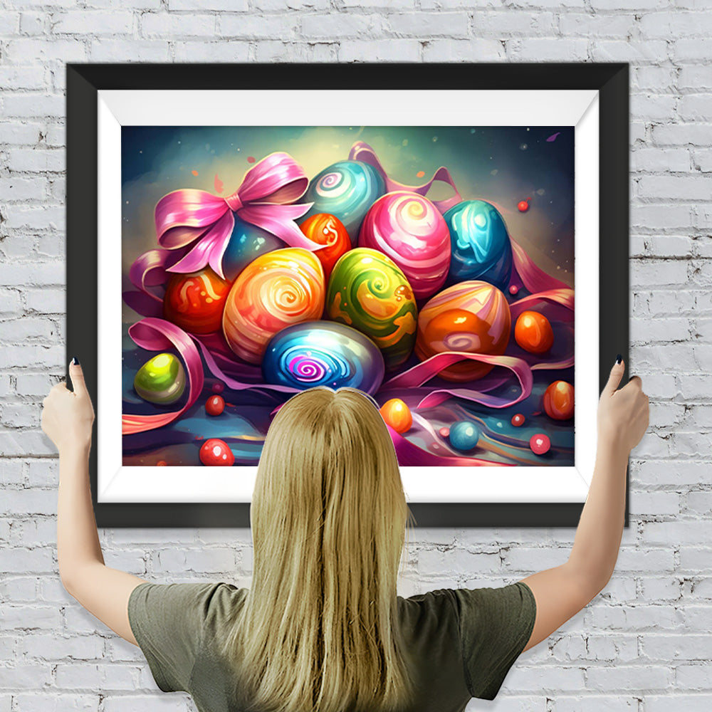 Bunte Ostereier und rosa Schleife Diamond Painting