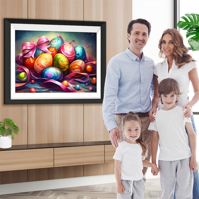 Bunte Ostereier und rosa Schleife Diamond Painting