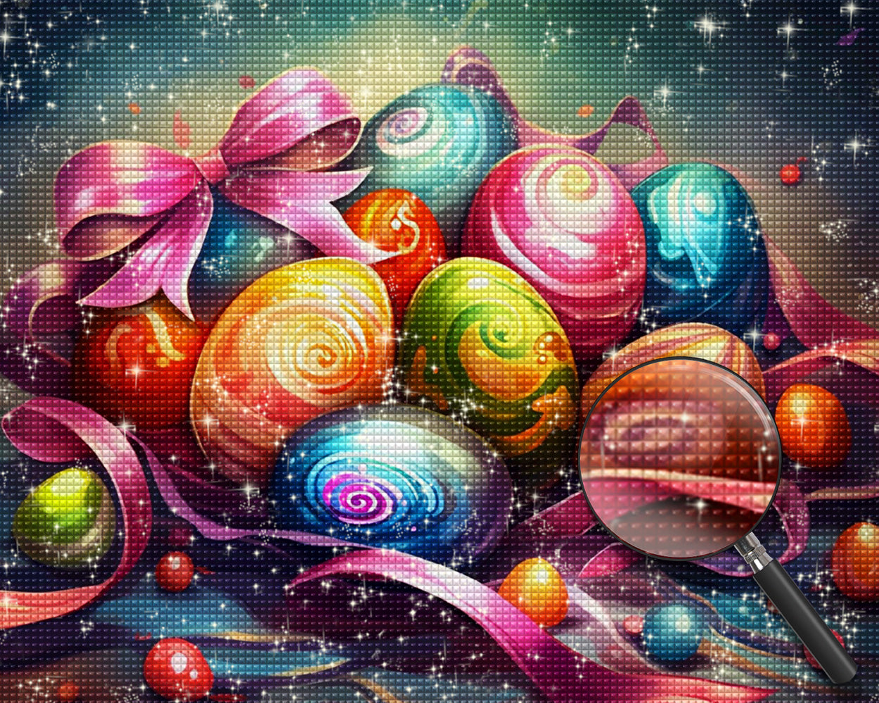 Bunte Ostereier und rosa Schleife Diamond Painting