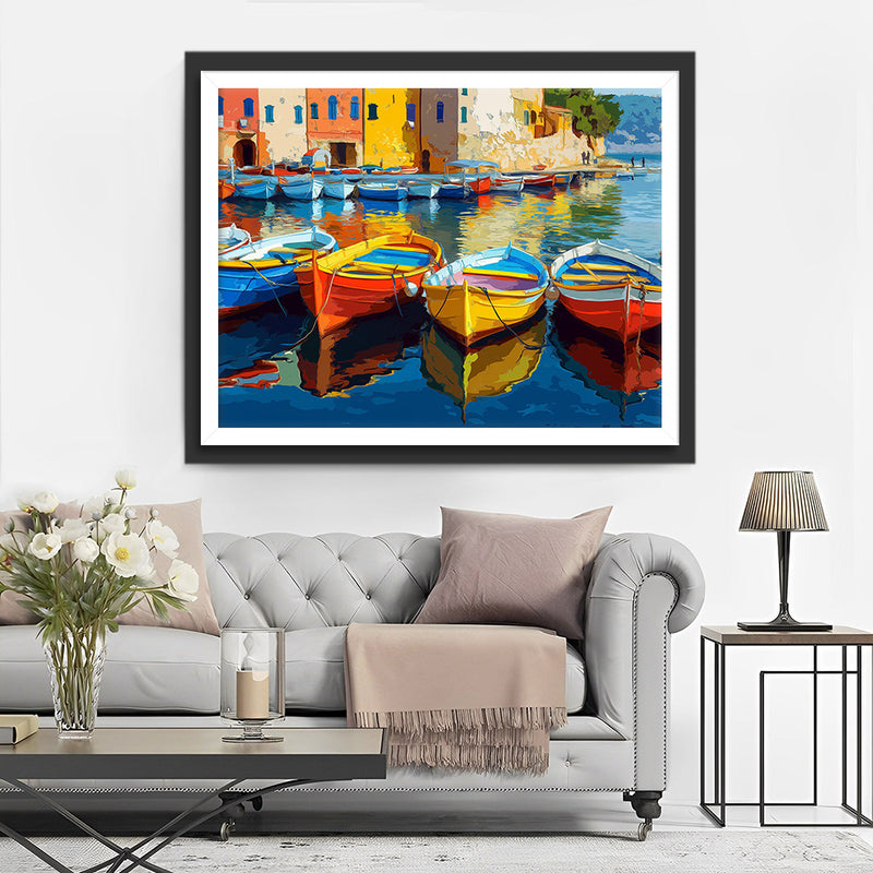 Bunte Schiffe im Hafen Diamond Painting