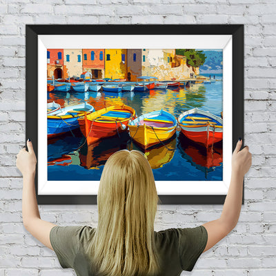 Bunte Schiffe im Hafen Diamond Painting