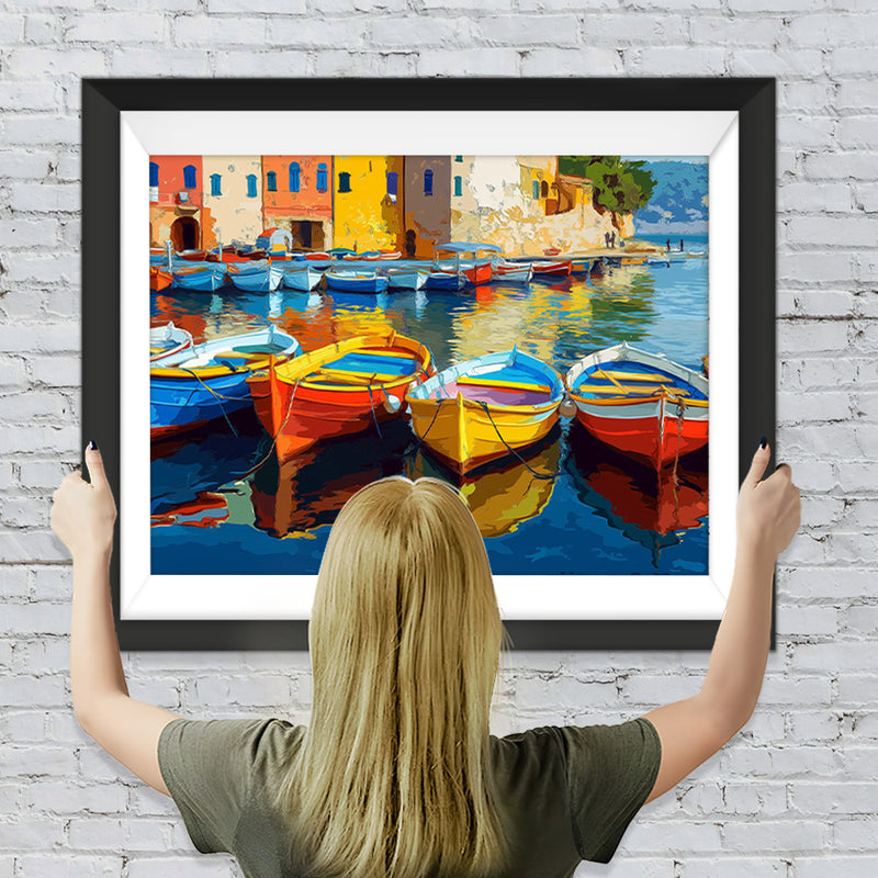 Bunte Schiffe im Hafen Diamond Painting
