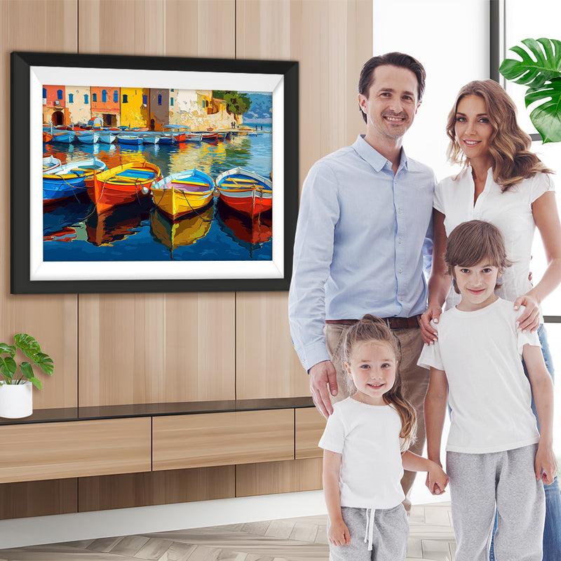 Bunte Schiffe im Hafen Diamond Painting