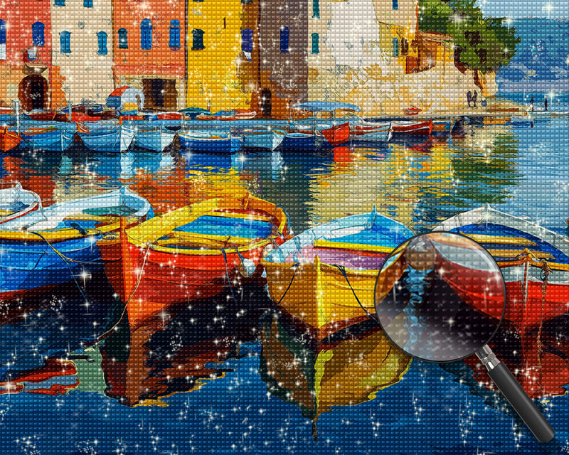 Bunte Schiffe im Hafen Diamond Painting