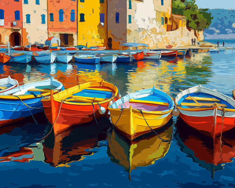 Bunte Schiffe im Hafen Diamond Painting