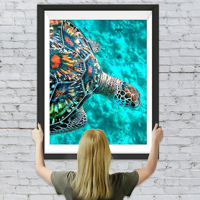 Bunte Schildkröte und blaues Meerwasser Diamond Painting