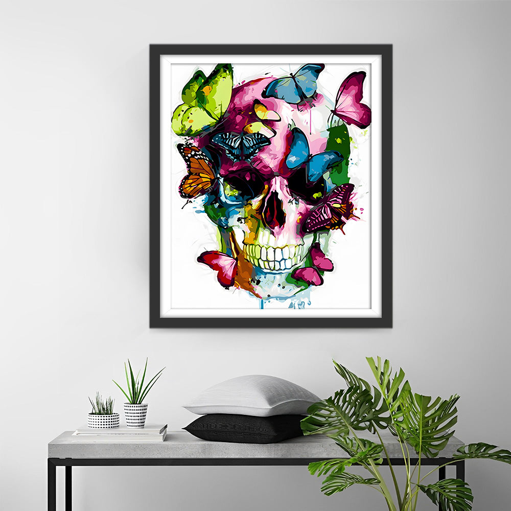 Bunte Schmetterlinge auf dem Schädel Diamond Painting