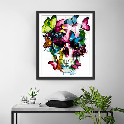Bunte Schmetterlinge auf dem Schädel Diamond Painting
