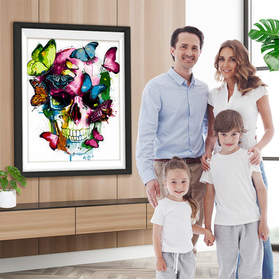 Bunte Schmetterlinge auf dem Schädel Diamond Painting