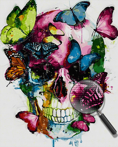 Bunte Schmetterlinge auf dem Schädel Diamond Painting