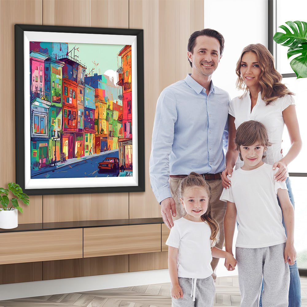 Bunte Stadtgebäude Diamond Painting