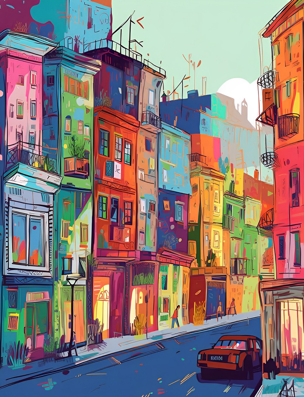 Bunte Stadtgebäude Diamond Painting