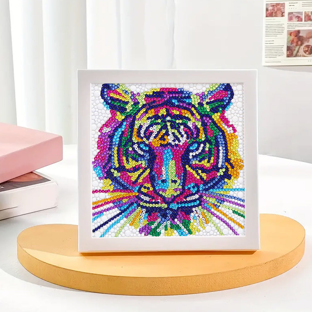 Bunte Tiger Kopf Mini-Kristallpünktchen Diamond Painting