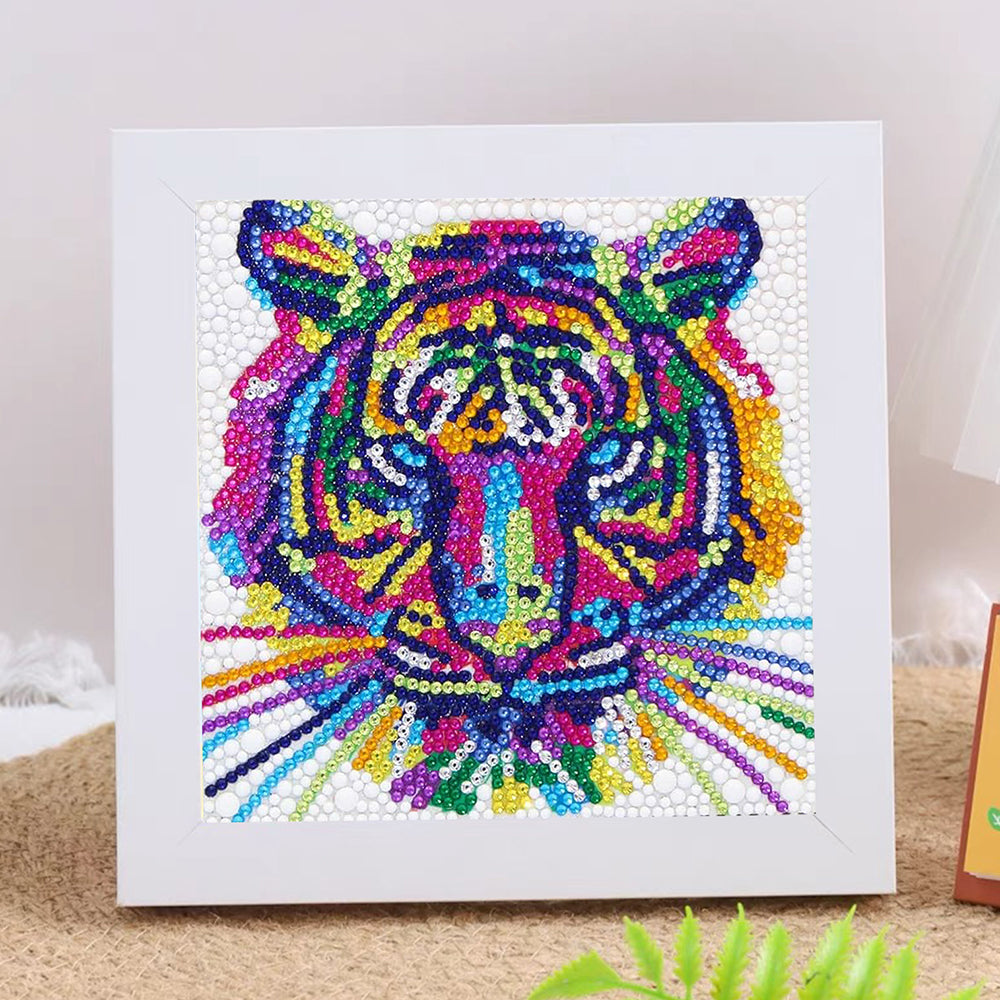 Bunte Tiger Kopf Mini-Kristallpünktchen Diamond Painting