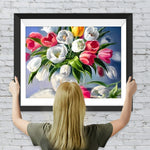Bunte Tulpen in weißer Vase Diamond Painting
